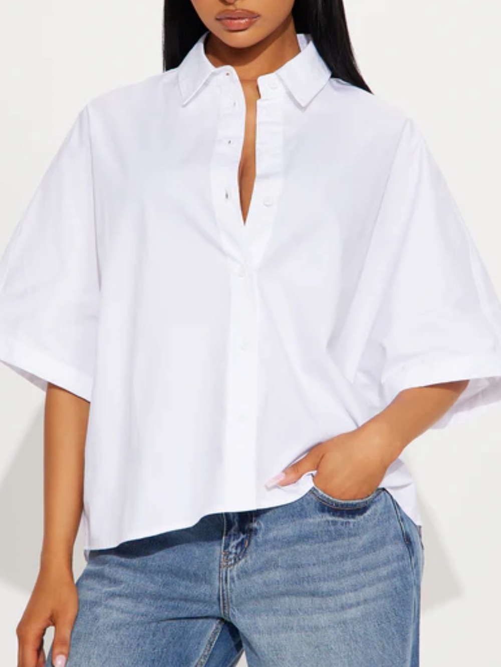 Fashion Nova | Sancie Oversized Poplin Button Up Shirt - White